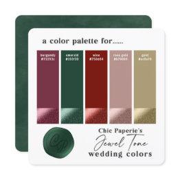 Small Jewel Tone Swatches Wedding Color Palette Invitations Front View