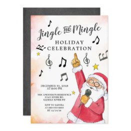 Small Jingle Mingle Singing Santa Holiday Party Invitation Front View