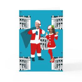 Small Joe Biden Santa Kamala Harris Blue White House Invitation Front View