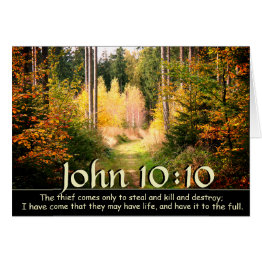 Small John 10 10 Bible Verse, Fall Forest Path.invitations Front View