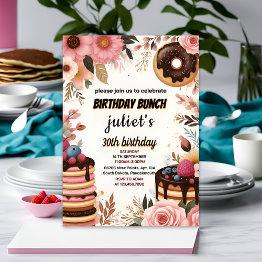 Small Join Donut Pancake Adult Pink Brunch 30th Birthday Invitation Front View