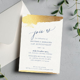 Small Join Us Calligraphy Formal Gold Edges Navy Invitation Front View