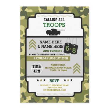joint army military birthday two shared tank camo invitation