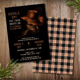 Small Joint Birthday Country Western Cowboy Hat Boots Invitation Front View