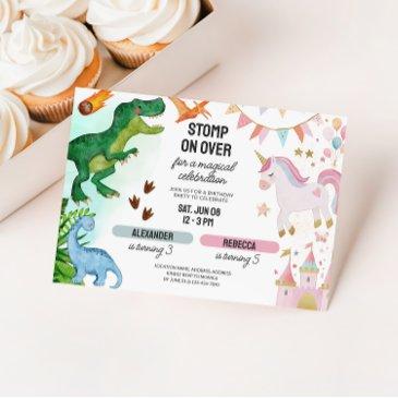 joint dinosaur & unicorn boy girl birthday invitation