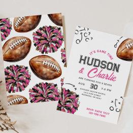 Small Joint Football Cheer Birthday Invitations Front View