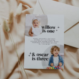 Small Joint Girl Boy Birthday Invitation With Arches Front View
