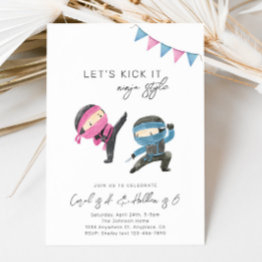 Small Joint Ninja Birthday Invitation | Sibling Birthday Front View