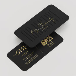 Small Journalist Monogram Professional Black Gold Modern Business Invitations Front View