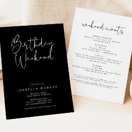 Small Jovi Edgy Black Modern Birthday Weekend Itinerary Invitation Front View