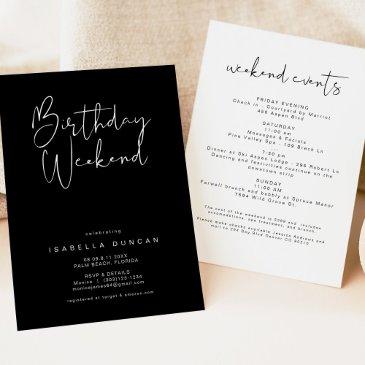jovi edgy black modern birthday weekend itinerary invitation