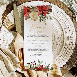 Small Joy Red Poinsettia And Pine Christmas Dinner Menu Front View