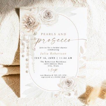 julia boho floral pearls & prosecco bridal shower invitation