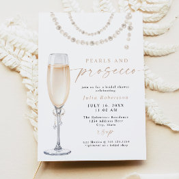 Small Julia Boho Floral Pearls & Prosecco Bridal Shower Invitation Front View