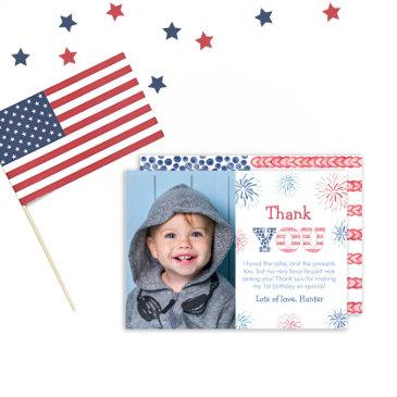 july 4th red white and blue fireworks kids photo thank you invitations