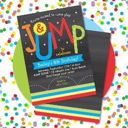 Small Jump Birthday Party Colorful Chalkboard Invitation Front View