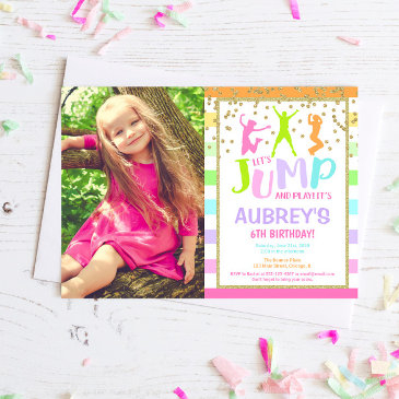 jump bounce house trampoline birthday party photo invitation