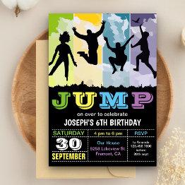 Small Jump Bounce House Trampoline Party Birthday Invite Front View