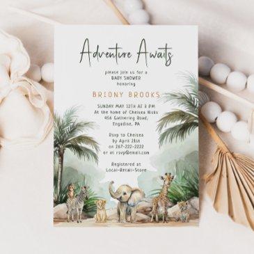 jungle safari animals adventure awaits baby shower invitation