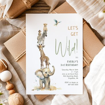 jungle safari animals "let's get wild" birthday invitation