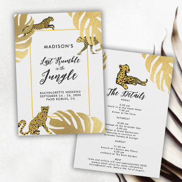 jungle safari cheetah gold bachelorette itinerary invitation