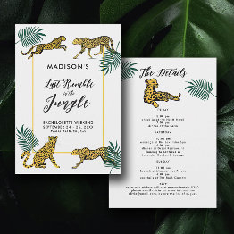 Small Jungle Safari Leaf Cheetah Bachelorette Itinerary Invitation Front View
