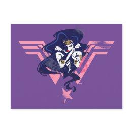 Small Justice League | Wonder Woman & Symbol Pop Art Postinvitations Front View