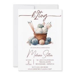 Small K2tog, Knitting, Basket Of Yarn Bridal Shower Invitation Front View