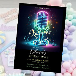 Small Karaoke Birthday Party Invitation Front View