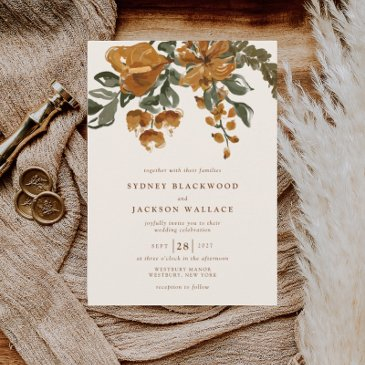 kennedy watercolor floral fall wedding invitation