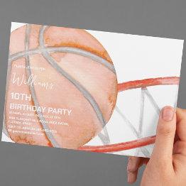 Small Kids Basketball Watercolor Birthday Party Invitation Front View