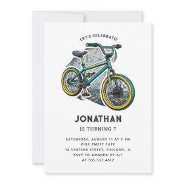 Small Kids Bike Bmx Party. Racing Adventure Boy Birthday Invitation Front View