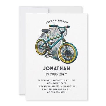 kids bike bmx party. racing adventure boy birthday invitation
