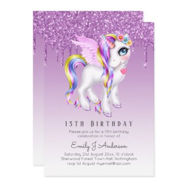 kids birthday purple unicorn digital or printed invitation
