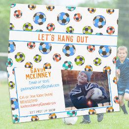 Small Kid's Soccer Contact Calling Invitations Front View