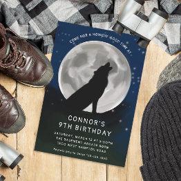 Small Kids Wolf Howling At The Moon Wolves Party Invitation Front View