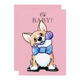 Small Kiniart Corgi Baby Shower Invitations Front View
