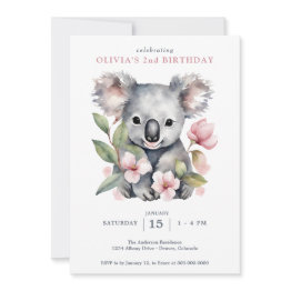 Small Koala Bear First Birthday Invitation Front View
