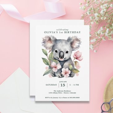 koala bear first birthday invitation