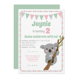 Small Koala Bear Invitation Cute Birthday Party Front View