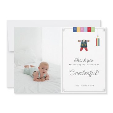 korean dol first birthday photo thank you invitations