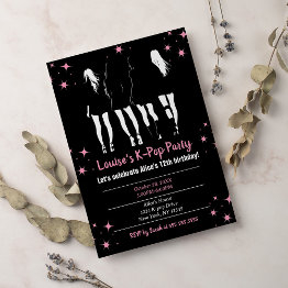 Small Korean Pop Music K-pop Black Pink Birthday Party Invitation Front View
