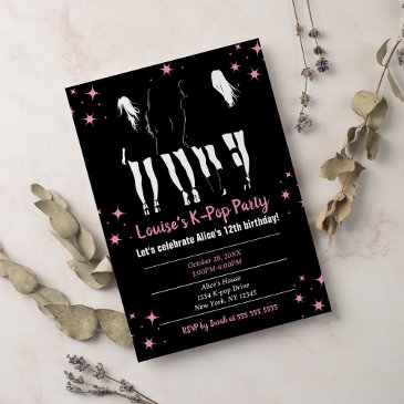 korean pop music k-pop black pink birthday party invitation