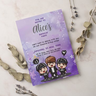 korean pop music k-pop boyband birthday party invitation