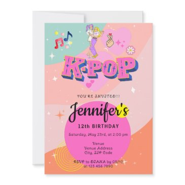 korean pop music star k-pop theme birthday party invitation