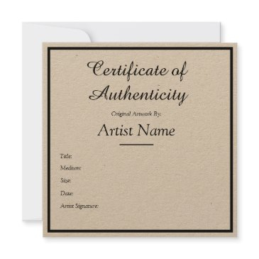 kraft certificate of authenticity for art craft invitation