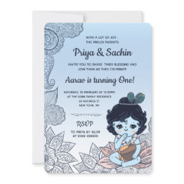 Small Krishna Hindu Style Birthday Party Invitation Front View