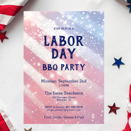 Small Labor Day Bbq Party Red White Blue Patriotic Invitation Front View