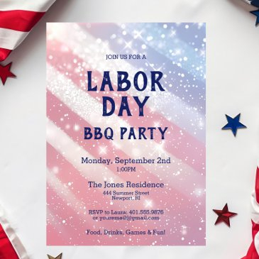 labor day bbq party red white blue patriotic invitation