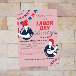 Small Labor Day Bbq Party Worker Patriotic Summer Invitation Front View